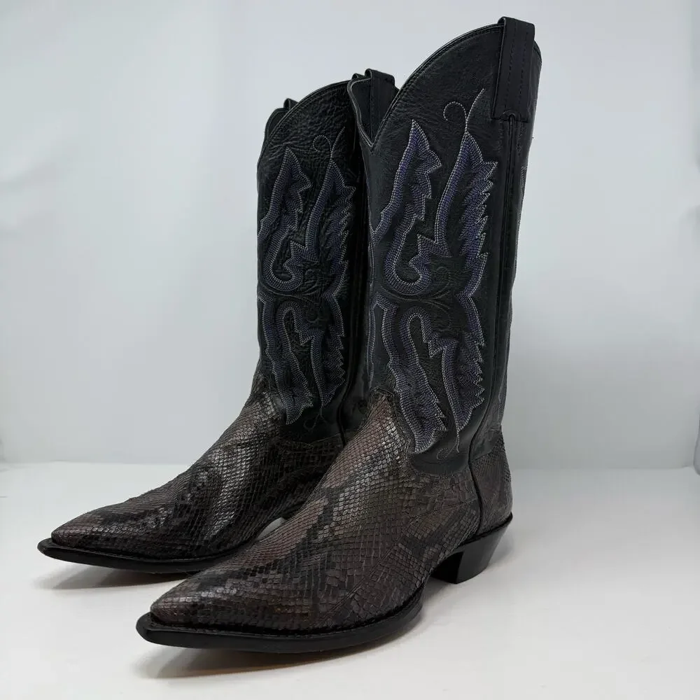 Panhandle Slim Western Boots Men's 8.5 B Black Brown Snakeskin Cowboy Boots
